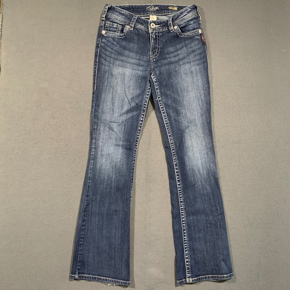 Silver Jeans Suki Bootcut Women W30 L34 Blue Mid Rise Curvy Thick Stitch Denim